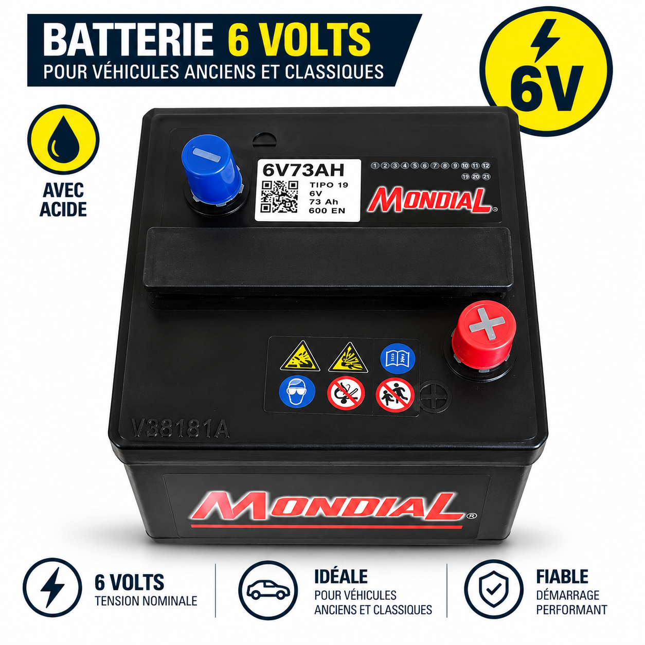 Batterie 6 volts pour 2CV ancienne et dérivés Citroën
